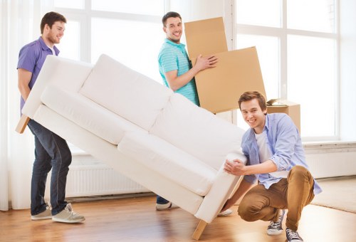Packed office boxes and desks prepared for commercial move