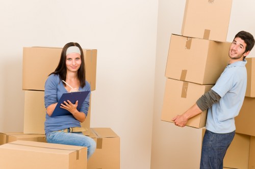 Careful unloading from a moving van in Brent
